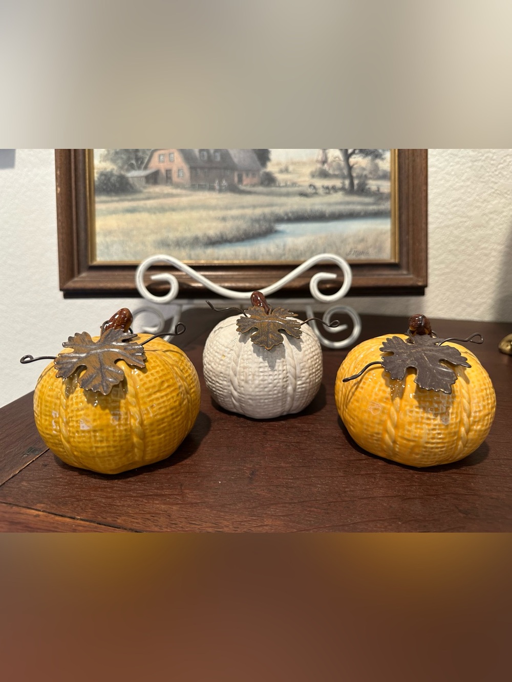 SET OF 3 Ceramic Pumpkins W/Copper/Brass Leaf
You get ALL 3